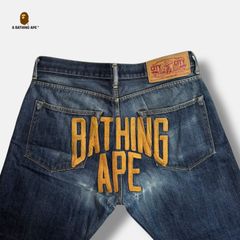未使用級✨ A BATHING APE デニムパンツ 刺繍 ワッペン XS - メルカリ
