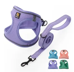 【ライトパープル, S】犬用 ハーネス リード セット 小型犬 超小型犬 猫用ハーネス 胴輪 引っ張り防止 サイズ調整可能 夜間反射 脱着簡単 耐久性 通気性 ソフト