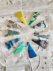 ミナペルホネン使用❤️　さんかくパッチンピン♪　パッチンブローチ　第二弾