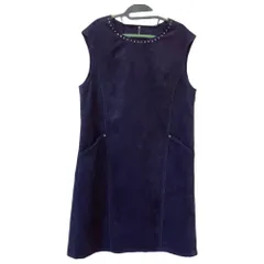 RE332 【美品】Leilian レリアン　スエード風　ノースリーブワンピース　紺　ネイビー　レディース　13+ 大きいサイズ　ウルトラスエード　高級感　オシャレ　上品　お祝い　セレモニー