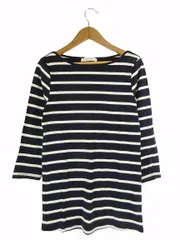 ザラ ZARA カットソー ロンT 丸首 クルーネック 七分袖 ボーダー 綿 コットン ネイビー ホワイト sizeM