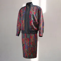 80'sヴィンテージ日本製 バブリースーツ セットアップ 幾何学 タイトスカート バブル 古着 cyalvon シアルヴォン