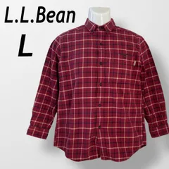 L.L.Bean エルエルビーン 長袖シャツ チェック  L  胸ポケ ボタンダウン 7分袖～長袖  6 A 334 綿 アウトドア チェック レッド (A023)★