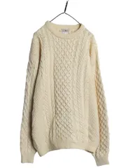 【お得なクーポン配布中!】 90s アイルランド製 エルエルビーン フィッシャーマン ニット セーター メンズ L / 古着 オールド ウール ケーブル ローゲージ ナチュラル