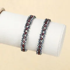 天然石ブレスレット テラヘルツ&ガーネット　オリジナルデザイン　テグス編み　3mmビーズ　内径16cm マグネット留め具　アクセサリー　ジュエリー　キラキラ