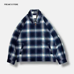 FREAK'S STORE T/Rチェックジップブルゾン ブルー×ホワイト L