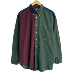TOMMY HILFIGER トミーヒルフィガー コーデュロイシャツ ボタンダウンシャツ コットンシャツ ポケット付き 長袖シャツ ワンポイントロゴ 刺繍 マルチカラー グリーン×パープル×ネイビー Lサイズ No.M116