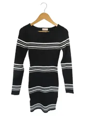 リゼクシー RESEXXY ワンピース ニット リブ 長袖 ミニ スカート ボーダー ブラック ホワイト サイズS QQQ
