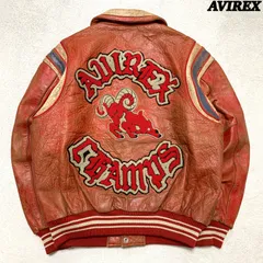 AVIREX スタジャン ボンバージャケット バーシティジャケット アワードジャケット レザージャケット オールレザー 本革 襟付き ロゴ ワッペン レッド 赤 アヴィレックス