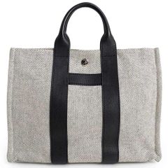 エルメス サックアーネ PM トワルアッシュ ネゴンダ グレー ブラック ハンドバッグ キャンバス レザー シルバー金具 HERMES（美品）