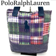 【良品】RalphLauren ホースロゴ トートバッグ タータンチェック 紺