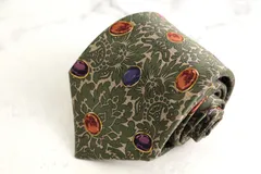 シャネル ブランドネクタイ ココマーク 総柄 ドット 花柄 シルク イタリア製 PO メンズ カーキ CHANEL 【中古】