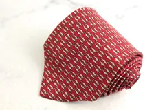 サルヴァトーレフェラガモ ブランドネクタイ 総柄 動物柄 サメ シルク イタリア製 PO メンズ レッド Salvatore Ferragamo 【中古】