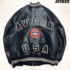 極美品□AVIREX【2XL】ラムレザー ボンバージャケット アーチロゴ