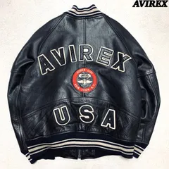 AVIREX スタジャン ボンバージャケット バーシティジャケット アワードジャケット レザージャケット オールレザー 本革 牛革 ロゴ ワッペン Sサイズ ブラック 黒 アヴィレックスのサムネイル