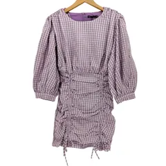 ザラ ZARA MINI GINGHAM CHECK DRESS PUFF SLEEVES LIGHT MAUVE ミニ ワンピース レディース import：M 