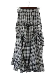 アクシーズファム axes femme ロリータ スカート ウエスト ゴム チェック シャーリング ロング リボン フリル サイズF グレー QQQ