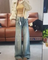 (海外配送)ウォッシュ ワイド デニム パンツ