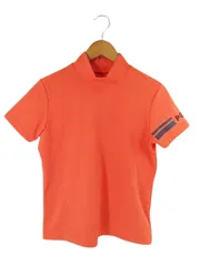 パーリーゲイツ PEARLY GATES PGG カットソー 半袖 ハイネック ストレッチ ロゴ プリント オレンジ サイズ0 QQQ
