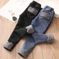 デニムパンツ 子供服 キッズ 女の子 秋冬 ロング丈 ウエストゴム 裏起毛 無地 シンプル カジュアル おしゃれ おでかけ ボトムス