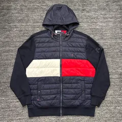TOMMY HILFIGER 中綿 スウェット切り替えパーカー ジャケット ネイビー XL トミーヒルフィガー ■