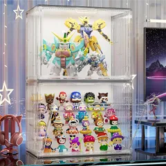 JOYZAN フィギュアケース LEDライト付き コレクションケース アクリル ショーケース マグネット式扉 36 x 22 x 27cm 2個 ディスプレイボックス 仕切り LED照明 大容量 4段 組み立て簡単 推し活 ぬいぐるみケース 防塵 防汚れ