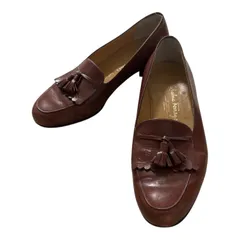  Salvatore Ferragamo フェラガモ タッセルローファー ブラウン レザー イタリア製 レディース 7 1/2 EE  【Z1722】 