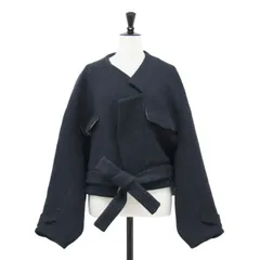 ENFOLD エンフォルド ジャケット ネイビー 紺 サイズ:38(M) | 20秋冬 トップメルトンリバー クロップドジャケット / ショートコート | ワイド ボタンレス ガウン ウール | アウター ブルゾン 上着【レディース】【中古】のサムネイル
