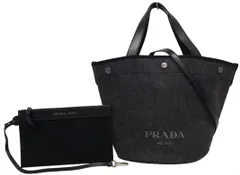 D3130◆未使用【プラダ】カナパ 2way トートバッグ◆ショルダー ポーチ付 デニム×レザー ハンドバッグ 黒 ブラック