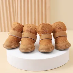 犬 靴 脱げない 滑り止め 靴下 散歩 ブーツ おしゃれ かわいい 秋冬 防寒 暖かい もこもこ ボア アスファルト 肉球保護 雪道 小型犬 中型犬 ブラウン茶色 XS S M L XL 5サイズ展開