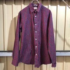 1510 DOCKERS 長袖シャツ レッド ネイビー M ドッカーズ チェック柄 ワンポイント 刺繍ロゴ 古着卸 アメリカ仕入