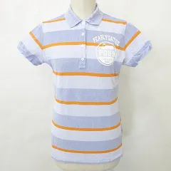 パーリーゲイツ PEARLY GATES ゴルフ シャツ ポロシャツ 半袖 ロゴ プリント ボーダー 紫 オレンジ パープル 1