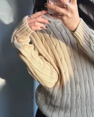 Polo ポロラルフローレン 新モデル ピマコットン ライトベージュ ケーブル ニット