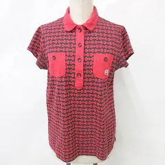 パーリーゲイツ PEARLY GATES ポロシャツ ゴルフ スポーツウェア 半袖 ロゴ 総柄 赤 黒 レッド ブラック 1