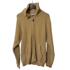  DOUBLE NEEDLE ハイネックジップアップニット メンズ Ｌ ベージュ オーバーサイズ畦編み アクリルニット  【ZK60】