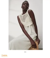 ZARA ザラ 白 メッシュ ニットTシャツ レディース L 新品