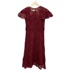 ダイアグラム ワンピース サイズ36 S レディース美品  - ボルドー クルーネック/半袖/ロング/レース/フラワー(花)
