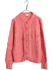 【お得なクーポン配布中!】 90s ケーブル ニット カーディガン レディース M / オールド アクリル モヘア 毛足 シャギー セーター 前開き ケーブル ローゲージ ピンク