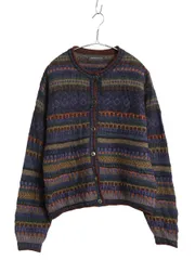 【お得なクーポン配布中!】 ペルー製 100% アルパカ 立体編み デザイン ニット カーディガン レディース L 高級 前開き 重ね着 羽織り マルチカラー 総柄 トップス 3D