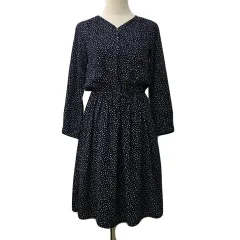 ロッソ ROSSO アーバンリサーチ ワンピース フレア ひざ丈 ドット 長袖 Free 紺 白 ネイビー ホワイト