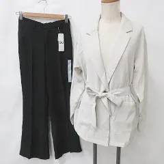 ジーユー GU ジャケット パンツ 2枚セット シャツジャケット テーラードジャケット シングル オーバーサイズ ベルト フレアパンツ ロング ベージュ 黒 ブラック S