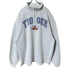 2XL ディズニー オーバーサイズ ハーフジップ グレー キャラクター ティガー トレーナー スウェット レディース ユニセックス メンズ 古着 長袖