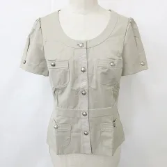 コムサイズム COMME CA ISM ブラウス ジャケット 半袖 ノーカラー ベージュ M