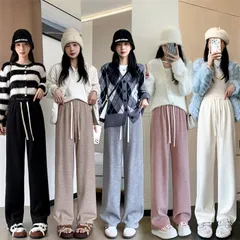 裏起毛 パンツ レディース ワイドパンツ ストリート 無地 シンプル あったかい 防寒 秋冬min#