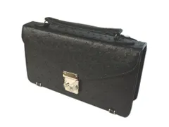 オーストリッチ型押しミニセカンドバッグ ブラック 手提げ大型財布／ブラック