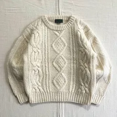 90s　vintage　West Sea　立体編み　肉厚ウールニット　短丈　セーター　フィッシャーマンニット　アランニット　ケーブル編み　Uネック　生成り色　フリーサイズ　一点物　Y2K　C-BOY　アウトドア　3D design fisherman knit