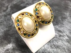 イヤリング 大振り ゴージャス フェイクパール ラインストーン オーバル パーティー 結婚式 レディース アクセサリー 合金 ゴールド色 ゴールド系 服飾小物 ファッション小物 蝶バネ式 A6