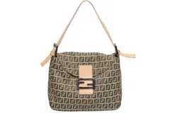 極美品 FENDI フェンディ ズッキーノ柄 マンマバケット ワンショルダーバッグ SBR004 ベージュ ブラウン シルバー金具 中古 4b011411