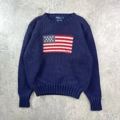 90年代 Polo by Ralph Lauren ポロバイラルフローレン 星条旗柄 コットンニットセーター レディースS 古着 90s VINTAGE ヴィンテージ アメカジ オールドラルフローレン 紺色