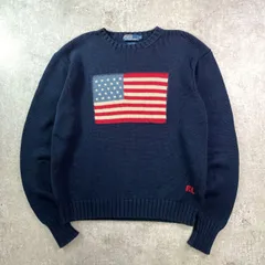 90年代 Polo by Ralph Lauren ポロバイラルフローレン 星条旗柄 コットンニットセーター メンズ2XL相当 古着 90s VINTAGE ヴィンテージ アメカジ オールドラルフローレン ビッグサイズ 大きいサイズ 紺色